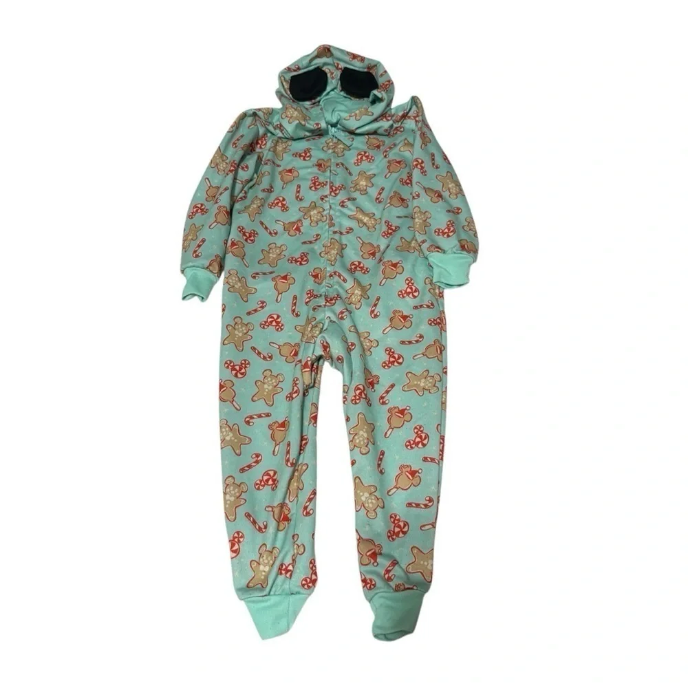 Disney Mickey Bars Mouse Holiday Gingerbread Hooded Romper Pajamas Kids 4